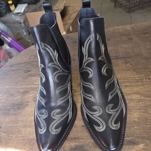 Free People Black Ankle Boots with Silver Detailing